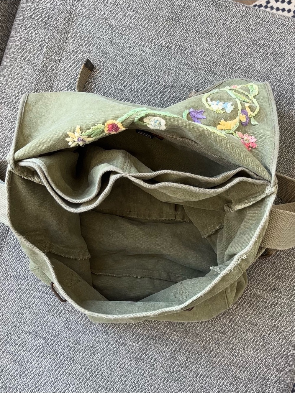 Ralph Lauren Rugby Embroidered Floral Green Canvas Crossbody Messenger Bag - Picture 12 of 15